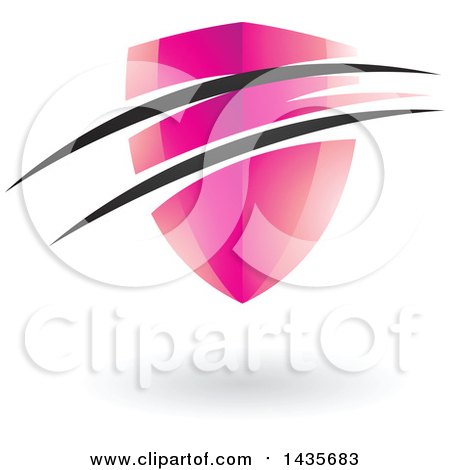 Clipart of a Floating Pink Shield with Black Swooshes and a Shadow - Royalty Free Vector Illustration by cidepix