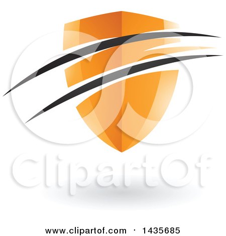 Clipart of a Floating Orange Shield with Black Swooshes and a Shadow - Royalty Free Vector Illustration by cidepix