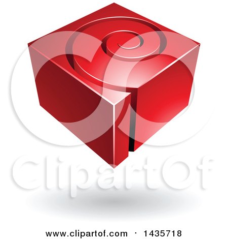 Clipart of a 3d Abstract Floating Red Cube with a Spiral, over a Shadow - Royalty Free Vector Illustration by cidepix