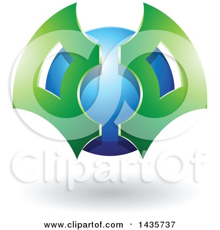 Clipart of a Green and Blue Futuristic Abstract Shielded Sphere Design with a Shadow - Royalty Free Vector Illustration by cidepix