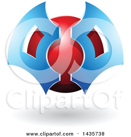Clipart of a Blue and Red Futuristic Abstract Shielded Sphere Design with a Shadow - Royalty Free Vector Illustration by cidepix
