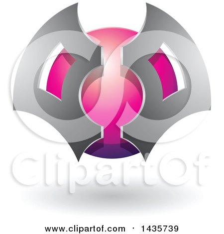 Clipart of a Gray and Pink Futuristic Abstract Shielded Sphere Design with a Shadow - Royalty Free Vector Illustration by cidepix