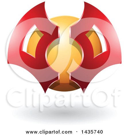 Clipart of a Red and Yellow Futuristic Abstract Shielded Sphere Design with a Shadow - Royalty Free Vector Illustration by cidepix