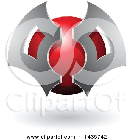 Clipart of a Gray and Red Futuristic Abstract Shielded Sphere Design with a Shadow - Royalty Free Vector Illustration by cidepix