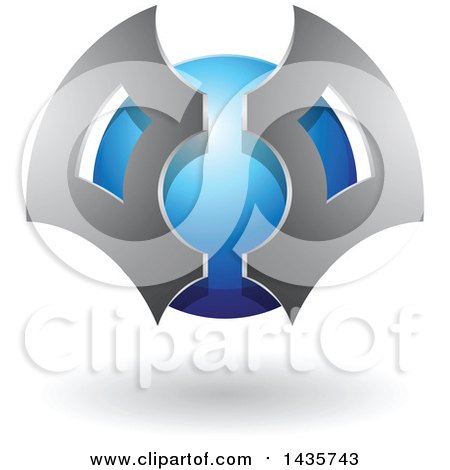 Clipart of a Gray and Blue Futuristic Abstract Shielded Sphere Design with a Shadow - Royalty Free Vector Illustration by cidepix