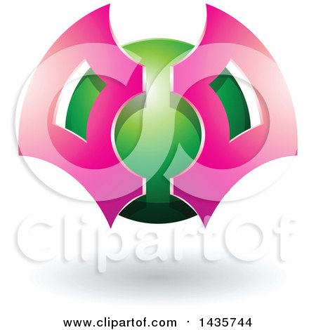 Clipart of a Pink and Green Futuristic Abstract Shielded Sphere Design with a Shadow - Royalty Free Vector Illustration by cidepix