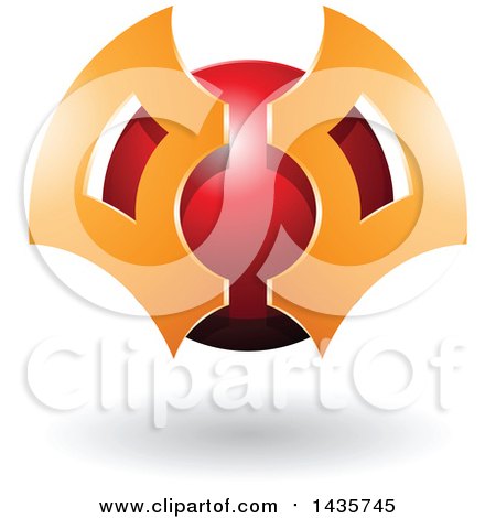 Clipart of a Red and Orange Futuristic Abstract Shielded Sphere Design with a Shadow - Royalty Free Vector Illustration by cidepix