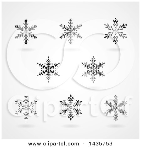 Clipart of Black Snowflakes with Shadows - Royalty Free Vector Illustration by cidepix