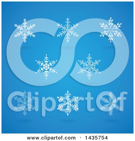 Clipart of White Snowflakes with Shadows on Blue - Royalty Free Vector Illustration by cidepix