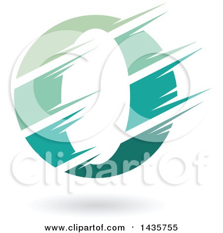 Clipart of a Gradient Green Letter O or Number Zero Design with Speed or Slash Marks and a Shadow - Royalty Free Vector Illustration by cidepix