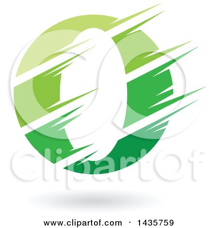 Clipart of a Green Letter O or Number Zero Design with Speed or Slash Marks and a Shadow - Royalty Free Vector Illustration by cidepix