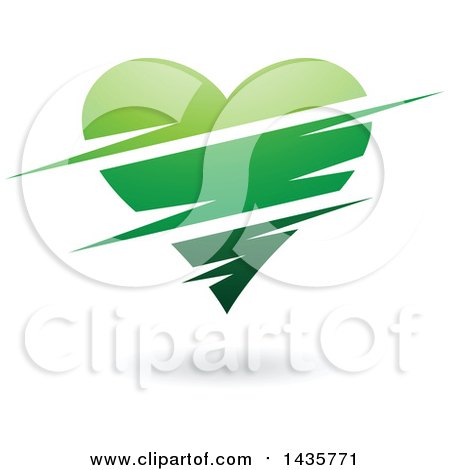 Clipart of a Floating Green Heart with Slits - Royalty Free Vector Illustration by cidepix