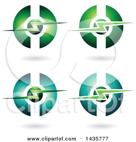 Clipart of Horizontal Electric Lighting Bolt and Sphere Icons with Shadows - Royalty Free Vector Illustration by cidepix