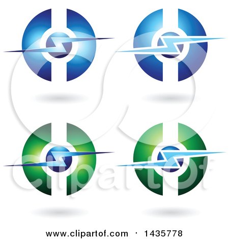 Clipart of Horizontal Electric Lighting Bolt and Sphere Icons with Shadows - Royalty Free Vector Illustration by cidepix