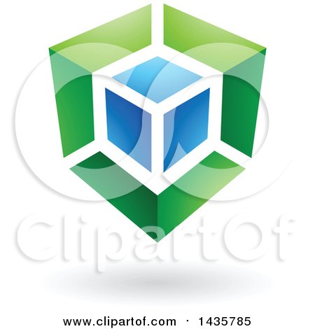 Clipart of a Green and Blue Cube Design, with a Shadow - Royalty Free Vector Illustration by cidepix