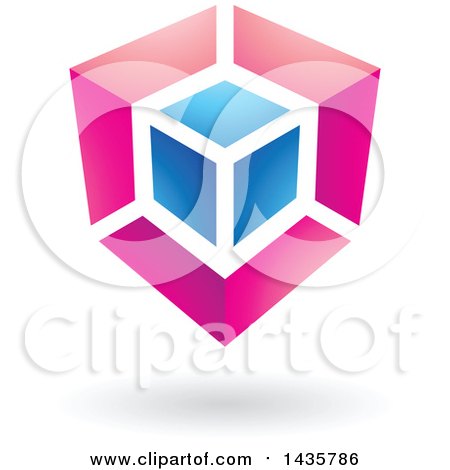 Clipart of a Pink and Blue Cube Design, with a Shadow - Royalty Free Vector Illustration by cidepix