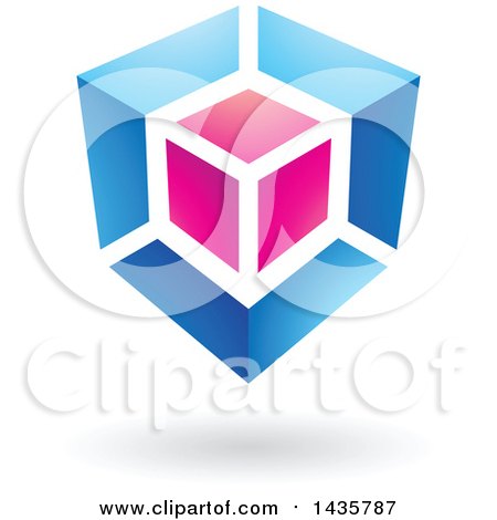 Clipart of a Blue and Pink Cube Design, with a Shadow - Royalty Free Vector Illustration by cidepix