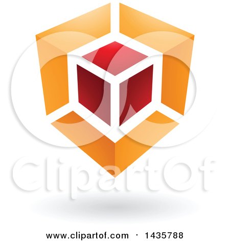 Clipart of a Red and Orange Cube Design, with a Shadow - Royalty Free Vector Illustration by cidepix