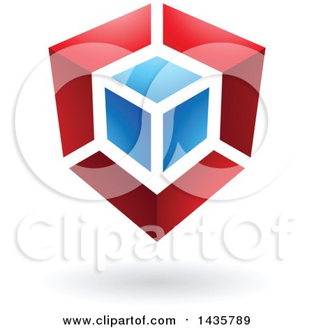 Clipart of a Red and Blue Cube Design, with a Shadow - Royalty Free Vector Illustration by cidepix
