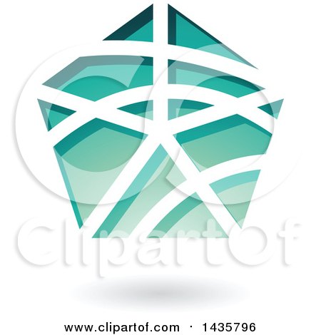 Clipart of a Floating Pentagon with Stripes and a Shadow - Royalty Free Vector Illustration by cidepix