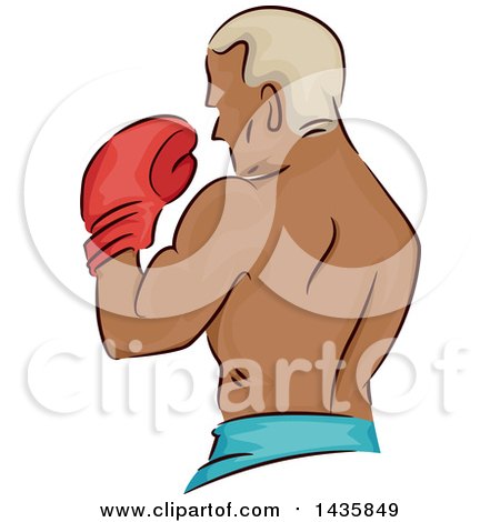 Clipart of a Rear Side View of a Black Male Boxer Holding up a Glove - Royalty Free Vector Illustration by BNP Design Studio