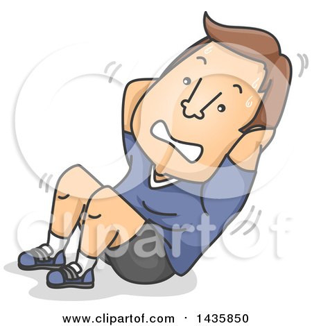 Clipart of a Cartoon Grimacing White Man Doing Sit Ups - Royalty Free Vector Illustration by BNP Design Studio