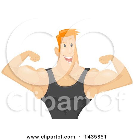 Clipart of a Cartoon Red Haired White Man Flexing His Muscles and Wearing a Tank Top - Royalty Free Vector Illustration by BNP Design Studio
