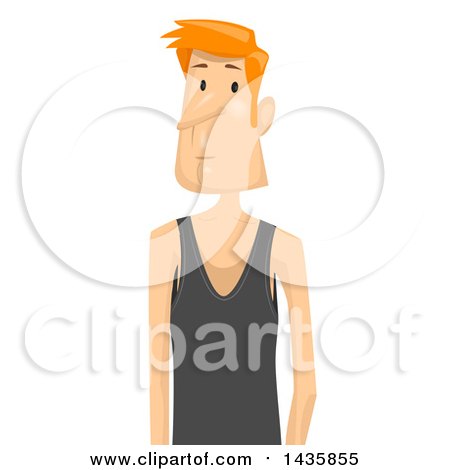 Clipart of a Sad Skinny Red Haired Caucasian Man Wearing a Tank Top - Royalty Free Vector Illustration by BNP Design Studio