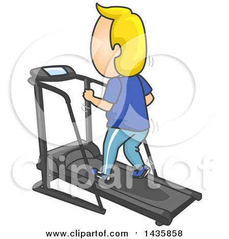 Clipart of a Cartoon Blond Caucasian Man Exercising on a Treadmill - Royalty Free Vector Illustration by BNP Design Studio