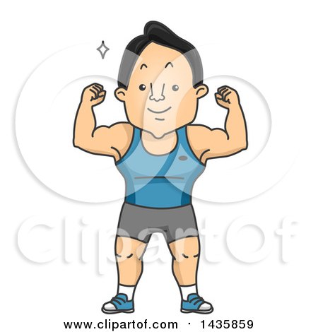 Clipart of a Cartoon Strong Man Flexing His Muscles - Royalty Free Vector  Illustration by BNP Design Studio #1435859
