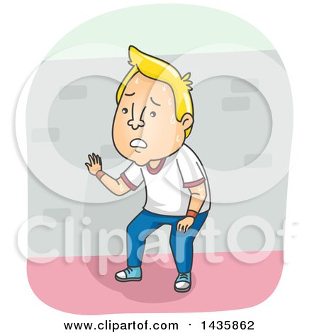 Clipart of a Cartoon Blond Caucasian Man Sweating and Catching His Breath While Working out - Royalty Free Vector Illustration by BNP Design Studio