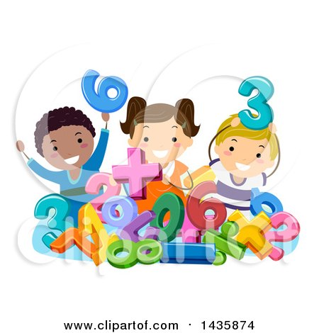 Clipart of a Group of School Children with Numbers and Math Symbols - Royalty Free Vector Illustration by BNP Design Studio