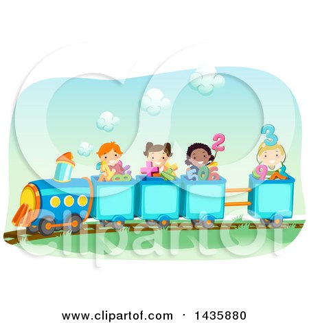 Clipart of School Children Riding a Train with Math Symbols and Numbers - Royalty Free Vector Illustration by BNP Design Studio