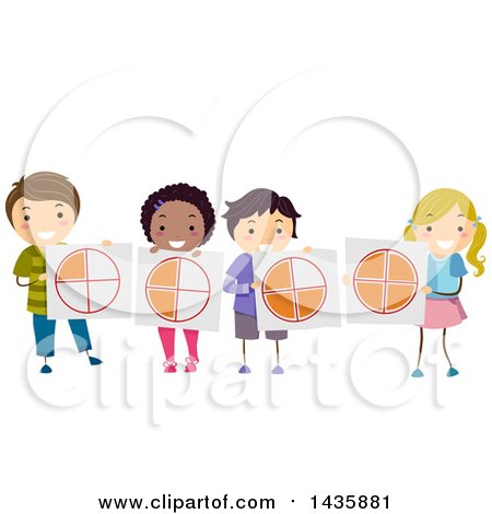 Clipart of School Children Holding Fraction Pie Charts - Royalty Free Vector Illustration by BNP Design Studio
