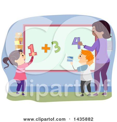 Clipart of School Children Adding on a Board - Royalty Free Vector Illustration by BNP Design Studio