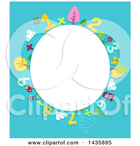 Clipart of a Blank Oval Framed with Numbers and Plants - Royalty Free Vector Illustration by BNP Design Studio