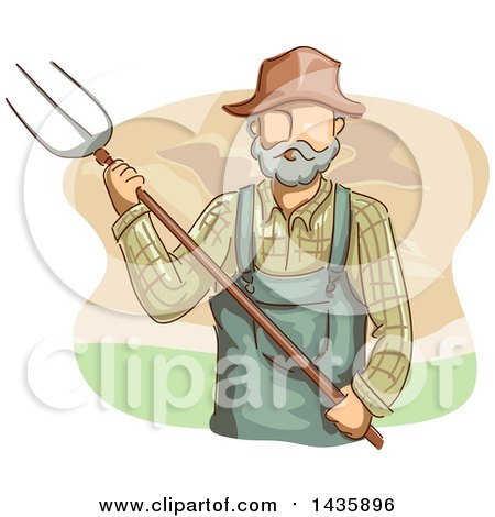 Clipart of a Sketched White Male Farmer in Overalls - Royalty Free Vector Illustration by BNP Design Studio