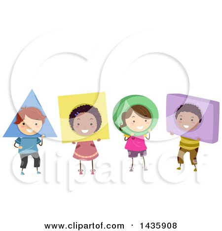 Clipart of a Row of School Children Wearing Shapes - Royalty Free Vector Illustration by BNP Design Studio