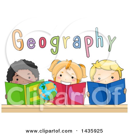 Clipart of School Children Reading Geography Books - Royalty Free Vector Illustration by BNP Design Studio