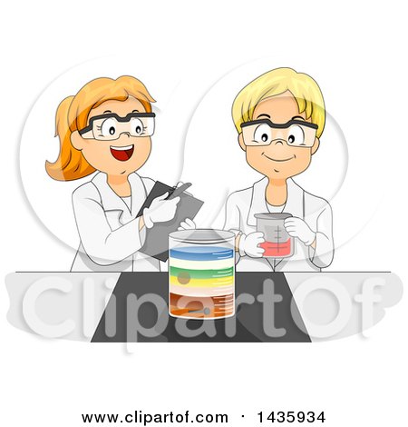 Clipart of School Children Studying Physics Density with Liquids - Royalty Free Vector Illustration by BNP Design Studio