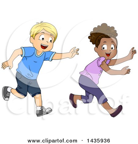 Clipart of School Children Playing Tag - Royalty Free Vector Illustration by BNP Design Studio
