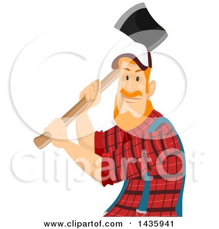 Clipart of a Red Haired White Male Lumberjack Swinging an Axe - Royalty Free Vector Illustration by BNP Design Studio