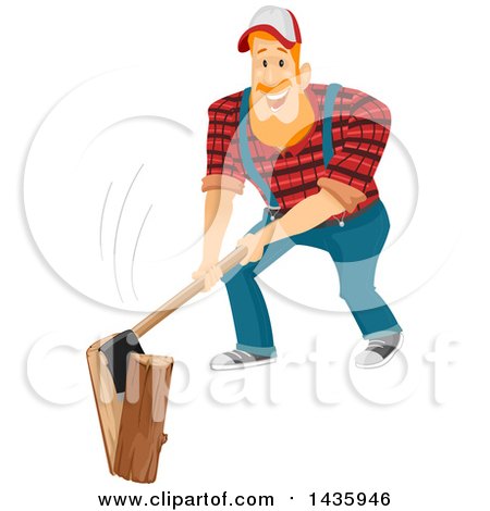 Clipart of a Red Haired White Male Lumberjack Splitting a Log with an Axe - Royalty Free Vector Illustration by BNP Design Studio