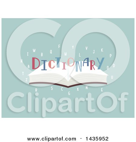 Clipart of an Open Book with Dictionary Text and Letters - Royalty Free Vector Illustration by BNP Design Studio