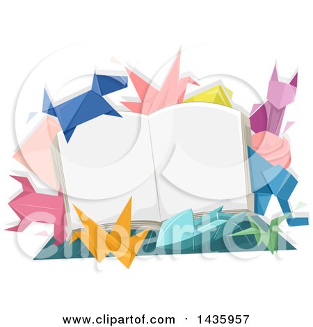 Clipart of an Open Book with Origami Animals - Royalty Free Vector Illustration by BNP Design Studio