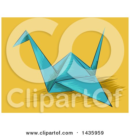 Clipart of a Blue Origami Crane on Yellow - Royalty Free Vector Illustration by BNP Design Studio