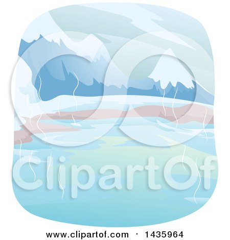 Clipart of a Winter Landscape of Hot Springs and Mountains - Royalty Free Vector Illustration by BNP Design Studio