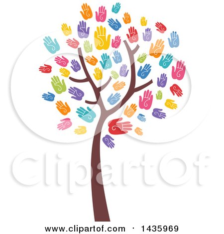 Clipart of a Tree with Colorful Hand Print Foliage - Royalty Free Vector Illustration by BNP Design Studio