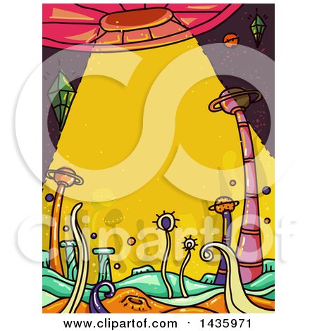 Clipart of Alien Creatures Below a Spaceship - Royalty Free Vector Illustration by BNP Design Studio
