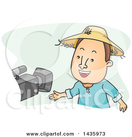 Clipart of a Cartoon Brunette White Male Farmer Being Interviewed - Royalty Free Vector Illustration by BNP Design Studio